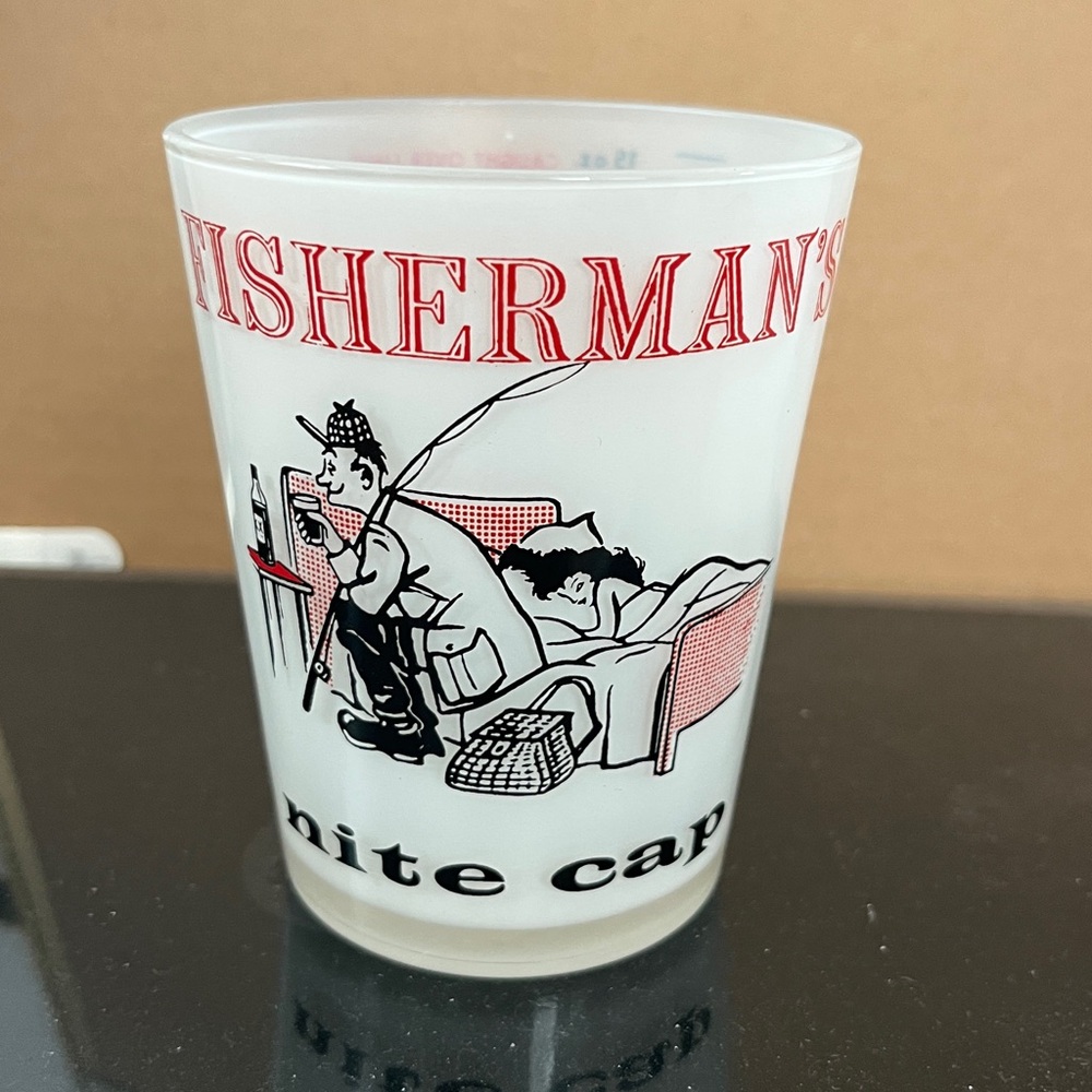 Fisherman's Nite Cap Glass Vintage Barware. Mid-century